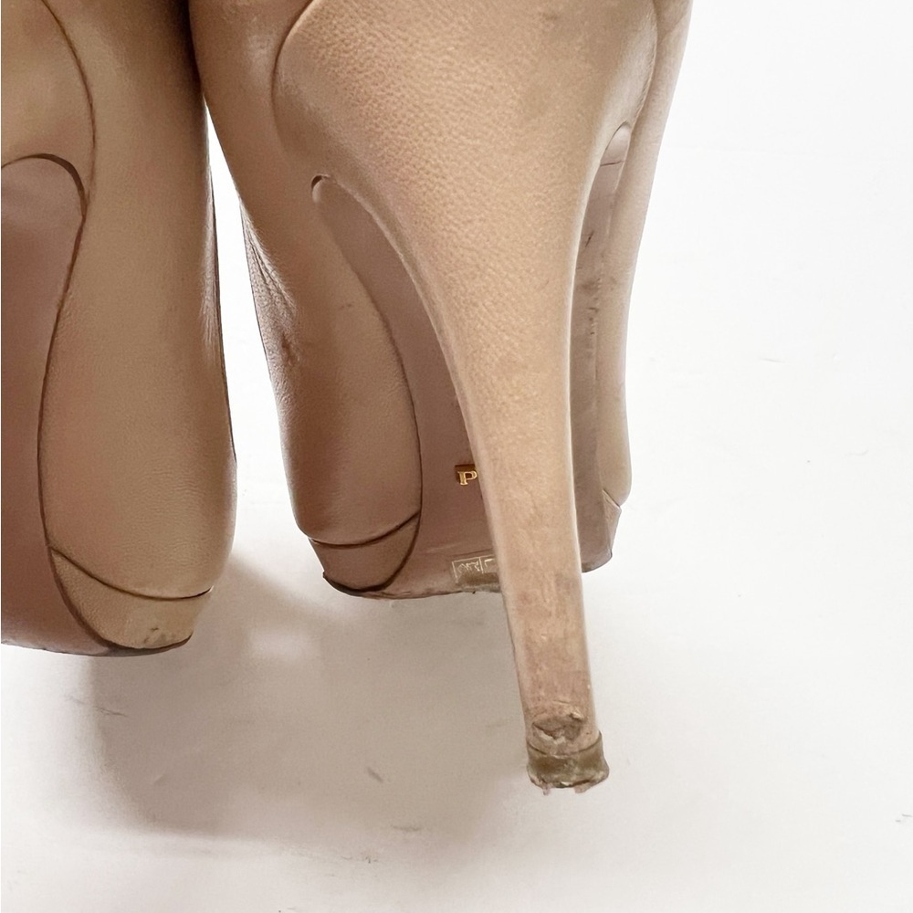 Prada Womens Nude Tan Leather Calzature Donna Platform Heeled Pump Size 37.5 - Picture 14 of 14
